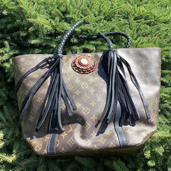 Authentic Boho Revamped Vintage Louis Vuitton Shopping Sac Black Braiding Concho - Picture 1 of 16